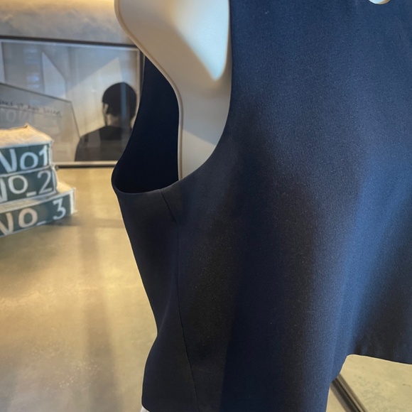 Navy, lined, polyester flared cropped top - Picture 3 of 6